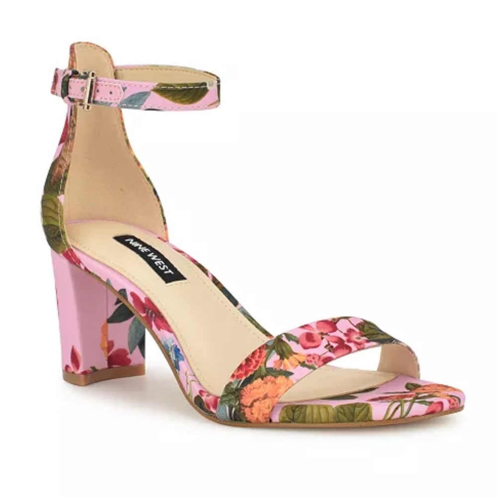 Nine West Pink Floral Ankle Strap Sandals